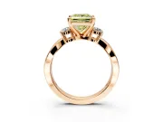 3 Stone Engagement Ring Setting for Fancy Yellow Princess Cut Center with Pave Twist Band and Prong Head in Rose Gold