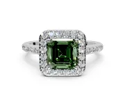 Halo Engagement Ring Setting for Fancy Green Asscher Cut Center with Pave Accents, Heart Basket and Prong Head in Platinum
