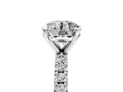 Solitaire Engagement Ring Setting for Round Cut Center with Fine Pave Band and Claw Prong Head in White Gold