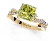 Solitaire Engagement Ring Setting for Fancy Yellow Cushion Cut Center with Bar-Station Pave Twist and Prong Head in Yellow Gold