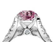 Solitaire Engagement Ring Setting for Fancy Pink Round Cut Center with Pave Cathedral Shoulders and Prong Head in Sterling Silver