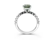 Solitaire Engagement Ring Setting for Fancy Green Princess Cut Center with Bezel-Dot Beaded Band and Prong Head in Sterling Silver