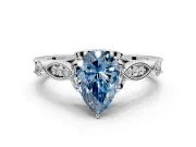 Solitaire Engagement Ring Setting for Fancy Blue Pear-Shaped Center with Marquise and Bezel Accents and Prong Head in Platinum