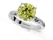 Solitaire Engagement Ring Setting for Fancy Yellow Round Cut Center with XO Engraved Band and Prong Head in Platinum