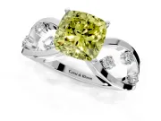 Solitaire Engagement Ring Setting for Fancy Yellow Cushion Cut Center with Criss-Cross Accent Band and Prong Head in Sterling Silver