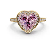 Halo Engagement Ring Setting for Fancy Pink Heart-Shaped Center with Metal-Rimmed Halo, Pave Band and Prong Head in Yellow Gold