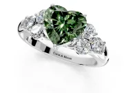 Cluster Engagement Ring Setting for Fancy Green Heart-Shaped Center with Round Cut Accent Frame and Prong Head in Platinum