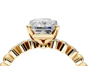 Solitaire Engagement Ring Setting for Radiant Cut Center with Bezel-Dot Beaded Band and Prong Head in Yellow Gold