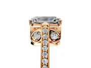 Cathedral Engagement Ring Setting for Emerald Cut Center with Antique-Style Pave Band and Prong Head in Rose Gold