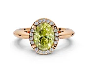 Halo Engagement Ring Setting for Fancy Yellow Oval Center with Tapered Plain Band and Prong Head in Rose Gold