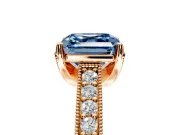 Solitaire Engagement Ring Setting for Fancy Blue Asscher Cut Center with Milgrain-Framed Pave Band and Prong Head in Rose Gold