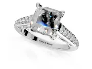 Solitaire Engagement Ring Setting for Princess Cut Center with Pave Cathedral Band and Prong Head in White Gold