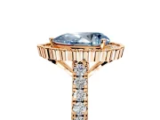 Milgrain Floral Halo Engagement Ring Setting for Fancy Blue Pear-Shaped Center with Pave Band and Prong Head in Rose Gold