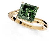 Solitaire Engagement Ring Setting for Fancy Green Princess Cut Center with Plain Bypass Twist Band and Prong Head in Yellow Gold