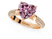 Solitaire Engagement Ring Setting for Fancy Pink Heart-Shaped Center with Multi-Row Accents and Prong Head in Rose Gold