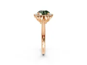 Starburst Halo Engagement Ring Setting for Fancy Green Round Cut Center with Thin Round-Wire Band and Prong Head in Rose Gold