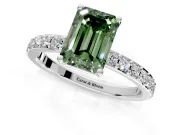 Solitaire Engagement Ring Setting for Fancy Green Emerald Cut Center with Round Cut Pave Band and Prong Head in Platinum
