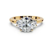 3 Stone Engagement Ring Setting for Round Cut Center with Wide Plain Band and Prong Head in Yellow Gold