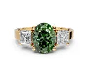 3 Stone Engagement Ring Setting for Fancy Green Oval Center with Matching Side Accents and Prong Head in Yellow Gold