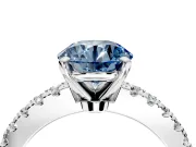 Solitaire Engagement Ring Setting for Fancy Blue Round Cut Center with Single Row Accent Band and Prong Head in Sterling Silver