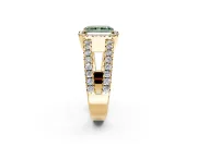 Halo Engagement Ring Setting for Fancy Green Radiant Cut Center with Wide-Open Pave Split Shank and Prong Head in Yellow Gold