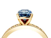 Milgrain Pave Engagement Ring Setting for Fancy Blue Emerald Cut Center with Accent Band and Prong Head in Yellow Gold