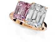 Fancy Pink Emerald Cut and Emerald Cut Lab-Grown Diamond Toi et Moi Engagement Ring with Prong-Set Stones in Rose Gold
