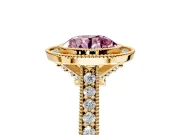 Halo Engagement Ring Setting for Fancy Pink Round Cut Center with Milgrain Pave Band and Bezel Head in Yellow Gold