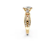 3 Stone Engagement Ring Setting for Oval Center with Pave Twist Band and Prong Head in Yellow Gold