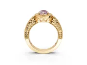Milgrain Halo Engagement Ring Setting for Fancy Pink Marquise Center with Pave Band and Prong Head in Yellow Gold