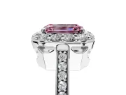 Floral Halo Engagement Ring Setting for Fancy Pink Emerald Cut Center with Large Halo Accents and Prong Head in Sterling Silver