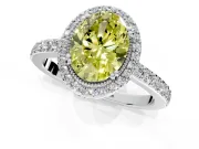 Halo Engagement Ring Setting for Fancy Yellow Oval Center with Inner Milgrain Border and Prong Head in Platinum