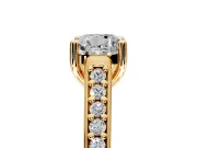 Solitaire Engagement Ring Setting for Cushion Cut Center with Pave Cathedral Band and Prong Head in Yellow Gold
