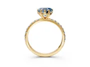 Solitaire Engagement Ring Setting for Fancy Blue Heart-Shaped Center with Micro Pave Band and Prong Head in Yellow Gold