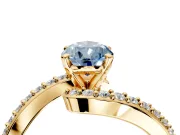 Solitaire Engagement Ring Setting for Fancy Blue Pear-Shaped Center with Pave Bypass Swirl Band and Prong Head in Yellow Gold