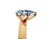 Solitaire Engagement Ring Setting for Fancy Blue Pear-Shaped Center with Wide Knife Ridge Band and Prong Head in Yellow Gold