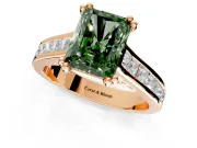Solitaire Engagement Ring Setting for Fancy Green Radiant Cut Center with Channel Band and Double Claw Prong Head in Rose Gold