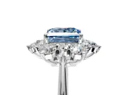 Small-Accent Cluster Halo Engagement Ring Setting for Fancy Blue Princess Cut Center with Plain Band and Prong Head in Platinum