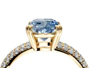 Solitaire Engagement Ring Setting for Fancy Blue Cushion Cut Center with Multi-Row Pave Accents and Basket Head in Yellow Gold