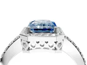 Halo Engagement Ring Setting for Fancy Blue Radiant Cut Center with Heart-Shaped Openwork, Pave Band and Prong Head in White Gold