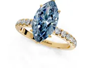 Open Basket Engagement Ring Setting for Fancy Blue Marquise Center with Pave Band and Prong Head in Yellow Gold