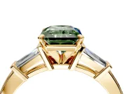 3 Stone Engagement Ring Setting for Fancy Green Radiant Cut Center with Channel Baguette Accents and Prong Head in Yellow Gold