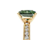 Solitaire Engagement Ring Setting for Fancy Green Radiant Cut Center with Milgrain-Edged Pave Band and Prong Head in Yellow Gold
