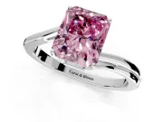 Solitaire Engagement Ring Setting for Fancy Pink Radiant Cut Center with Plain Bypass Twist Band and Prong Head in Sterling Silver