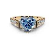 Solitaire Engagement Ring Setting for Fancy Blue Heart-Shaped Center with Pave Cathedral Shoulders and Prong Head in Yellow Gold