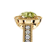 Milgrain Halo Engagement Ring Setting for Fancy Yellow Round Cut Center with Pave Band and Prong Head in Yellow Gold