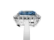 Starburst Halo Engagement Ring Setting for Fancy Blue Emerald Cut Center with Flat Cathedral Band and Prong Head in Platinum