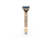 Milgrain Pave Engagement Ring Setting for Fancy Blue Emerald Cut Center with Accent Band and Prong Head in Rose Gold
