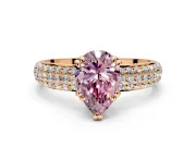 Solitaire Engagement Ring Setting for Fancy Pink Pear-Shaped Center with Multi-Row Pave Accents and Basket Head in Rose Gold