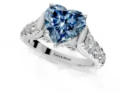 Solitaire Engagement Ring Setting for Fancy Blue Heart-Shaped Center with Pave Cathedral Shoulders and Prong Head in Sterling Silver